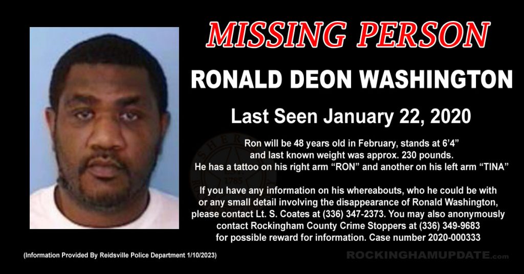 Reidsville Police Asks For Any Information On The Whereabouts Of Ronald Deon Washington; Missing Since 2020